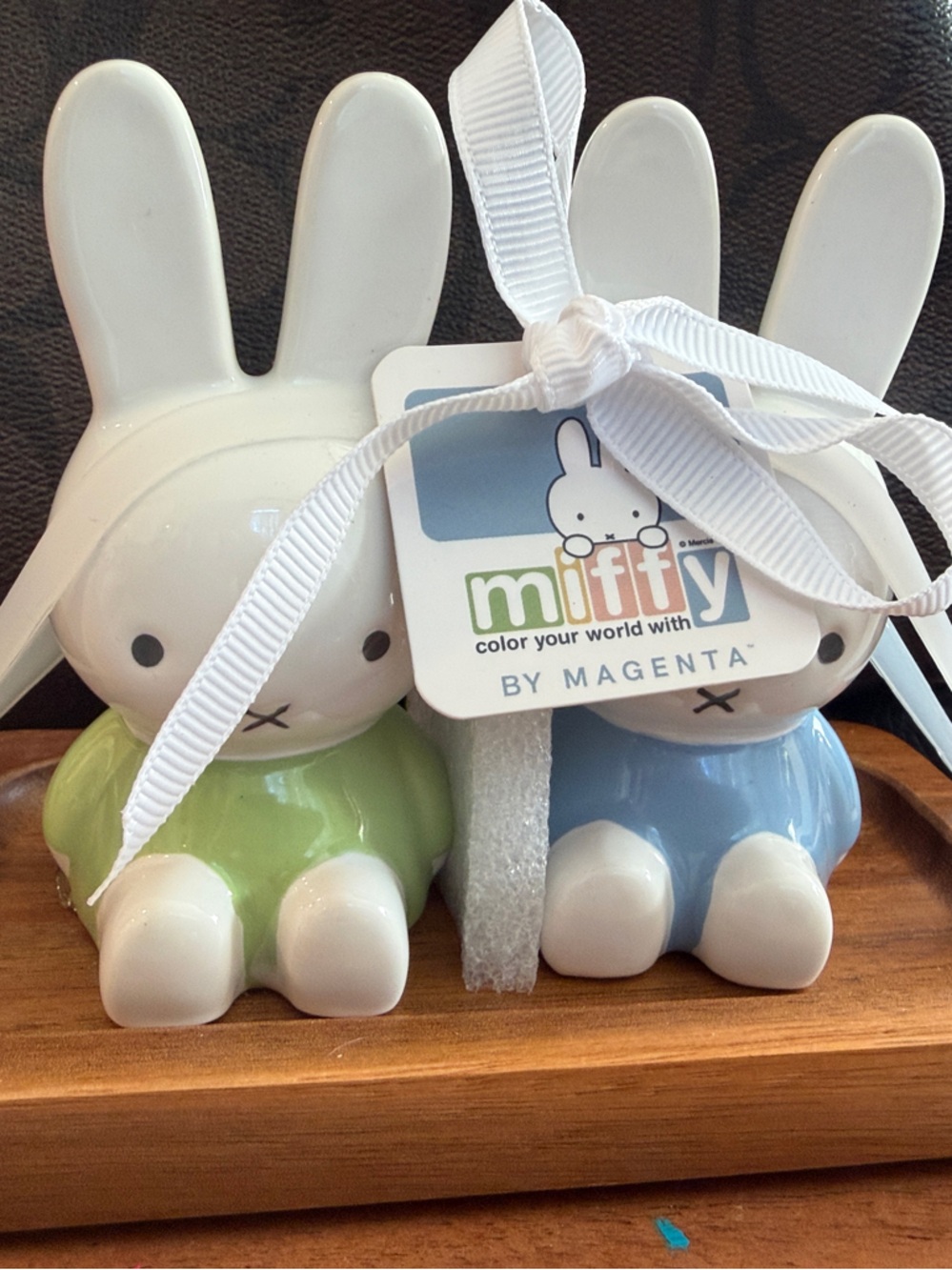 miffy Ceramic Bunny Shakers in White, Blue & Green